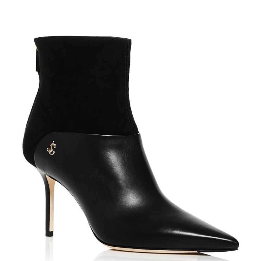 NIB Jimmy choo Beyla black leather boots size 37 7 pointy heels brand new suede